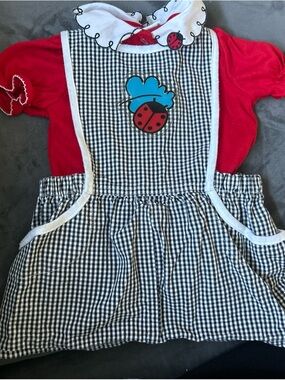 Oshkosh B'Gosh Vintage Girls Gingham Red/Black Ladybug 2pc Dress Set 18-24 Mo